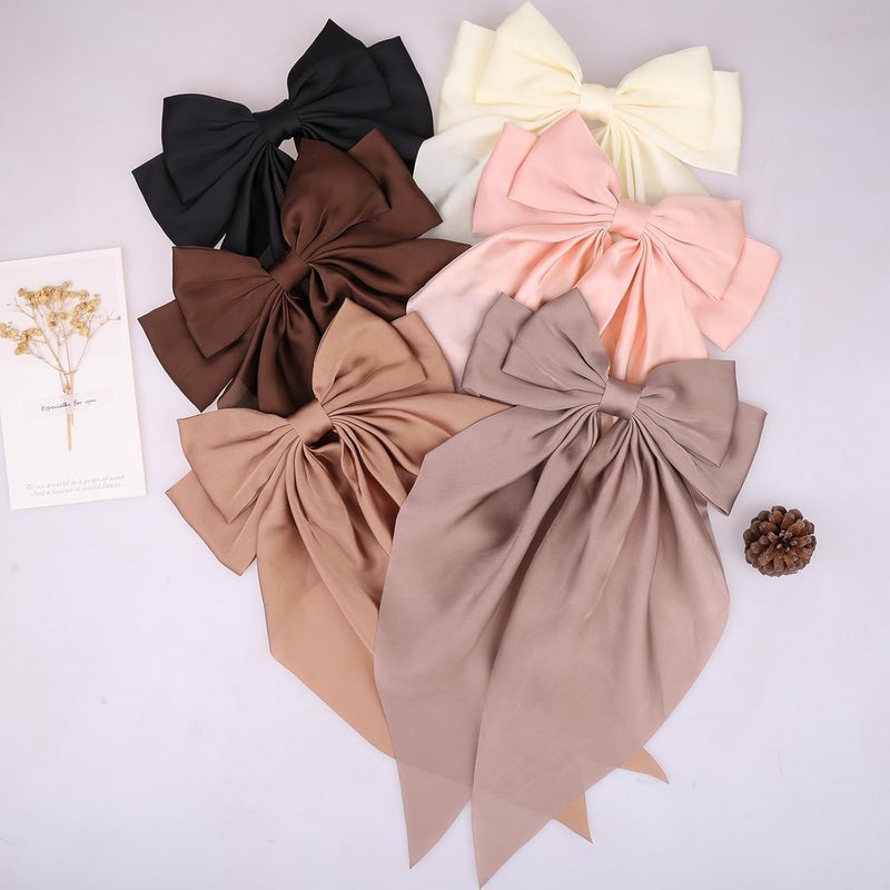 MRJ 6 Pcs Silky Satin Hair Bows Big Hair Ribbons for Women Large Hair Clips for Girls Hair Accessories Barrettes Metal Clips Bowknot Aesthetic - Image 4